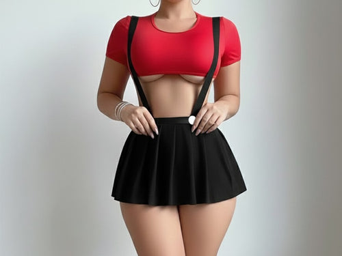 Bold Suspenders Mini Skirt dress For Woman