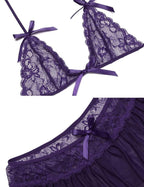 Purple Mini Chemise Babydoll Lingerie Set For Women