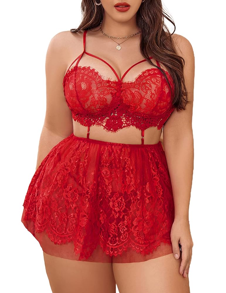 Red Curvy Babydoll Lingerie Set For Women