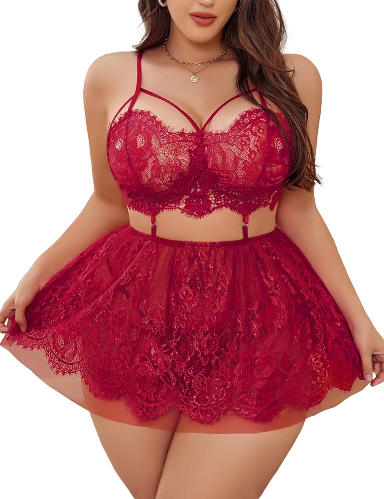 Red Curvy Babydoll Lingerie Set For Women