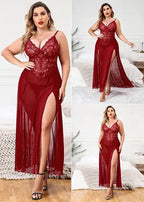 Maroon Long Gown Babydoll Set For Women