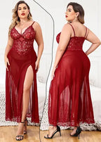 Maroon Long Gown Babydoll Set For Women