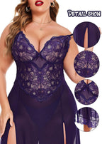 Navy Blue Long Gown Babydoll Lingerie Set For Women