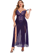 Navy Blue Long Gown Babydoll Lingerie Set For Women