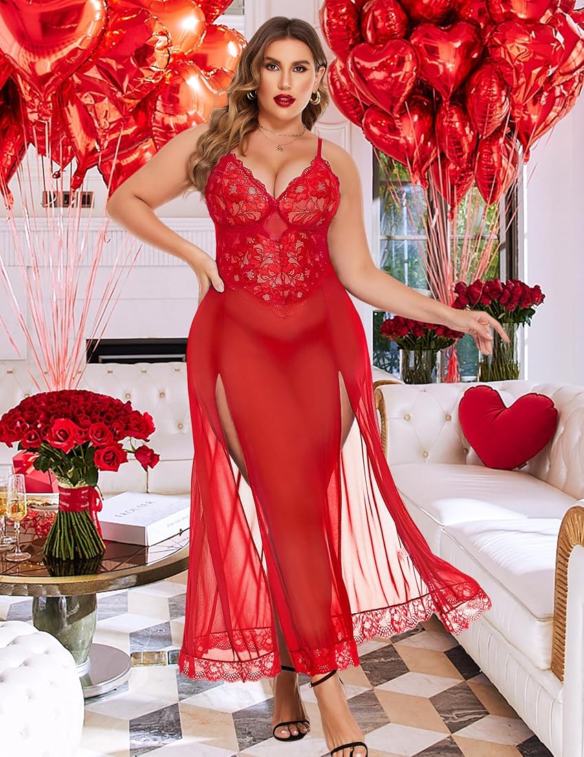 Red Long Gown Babydoll Dress For Women