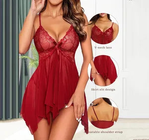 Maroon Honeylicious Babydoll Lingerie Set For Women