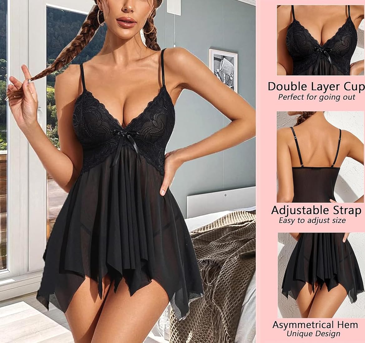 Black Honeylicious Babydoll Lingerie Set For Women