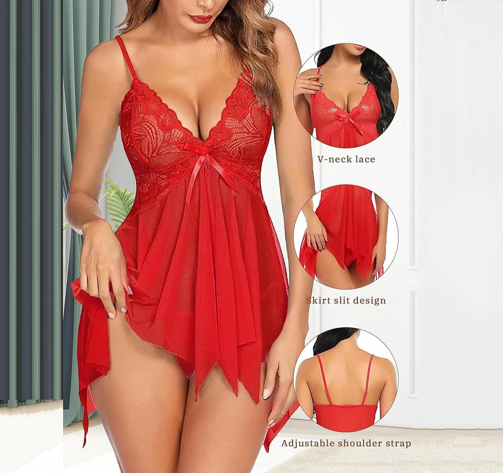 Red Honeylicious Babydoll Lingerie Set For Women