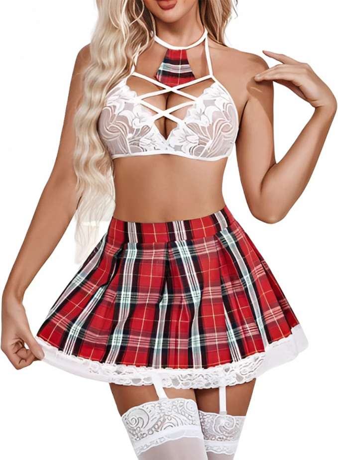 Multicolour Modern School Girl Roleplay Costume For Women