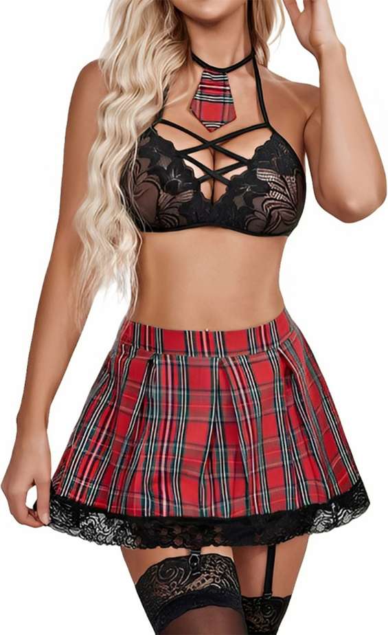 Multicolour Modern School Girl Roleplay Costume For Women