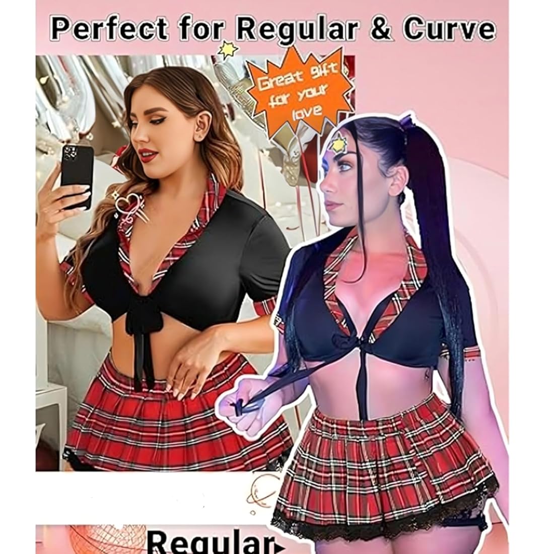 Multicolour Baddie School Girl Roleplay Costume For Women