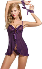 Purple Handcuff Babydoll lingerie Set For Women