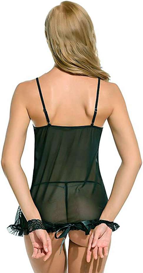 Black Handcuff Babydoll lingerie Set For Women