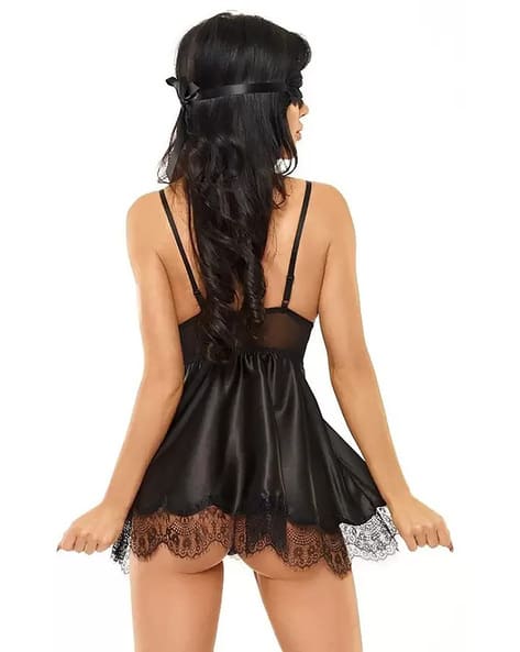 Black Blindfolds Babydoll Lingerie Set For Women