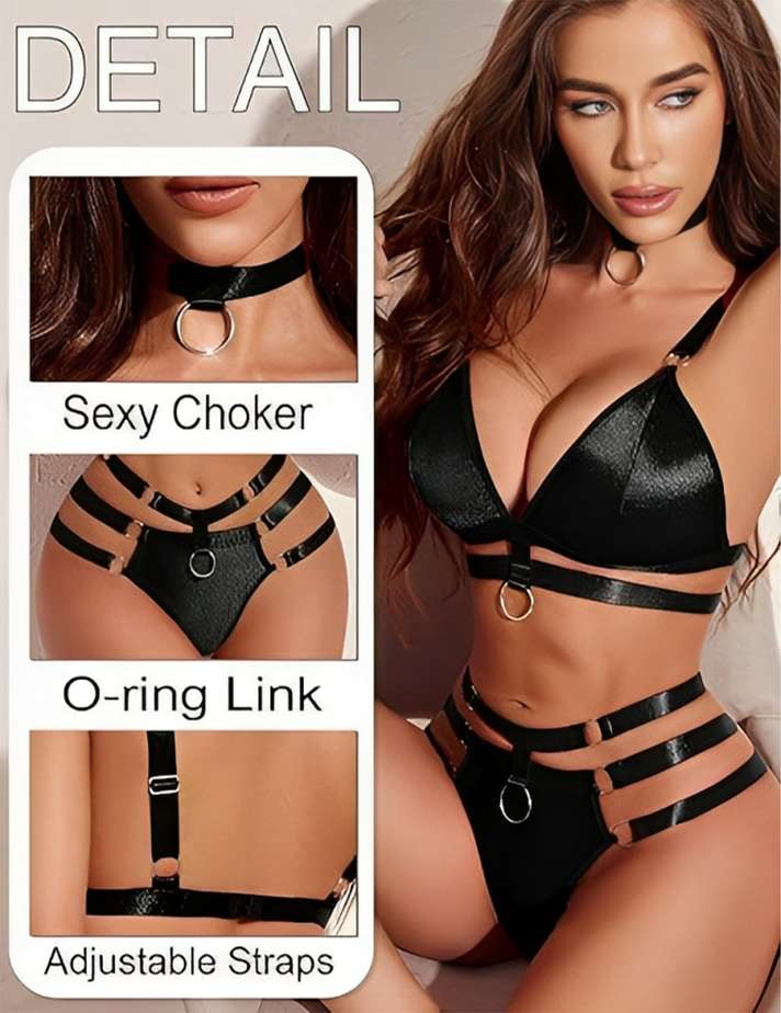 Black Choker Lingerie Set For Women