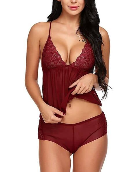 Maroon Lacely Cami Lingerie Set For Women