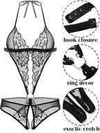 Black Leopard Babydoll Lingerie Set For Women