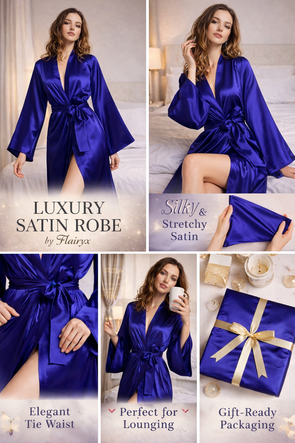 Flairyx Luxury Blue Satin Robe Dress
