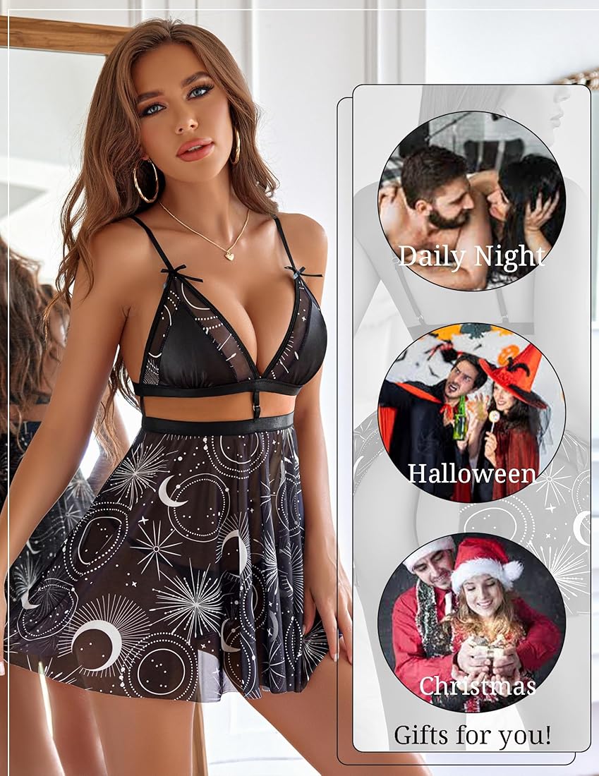 Midnight Galaxy Sheer Babydoll Night Dress