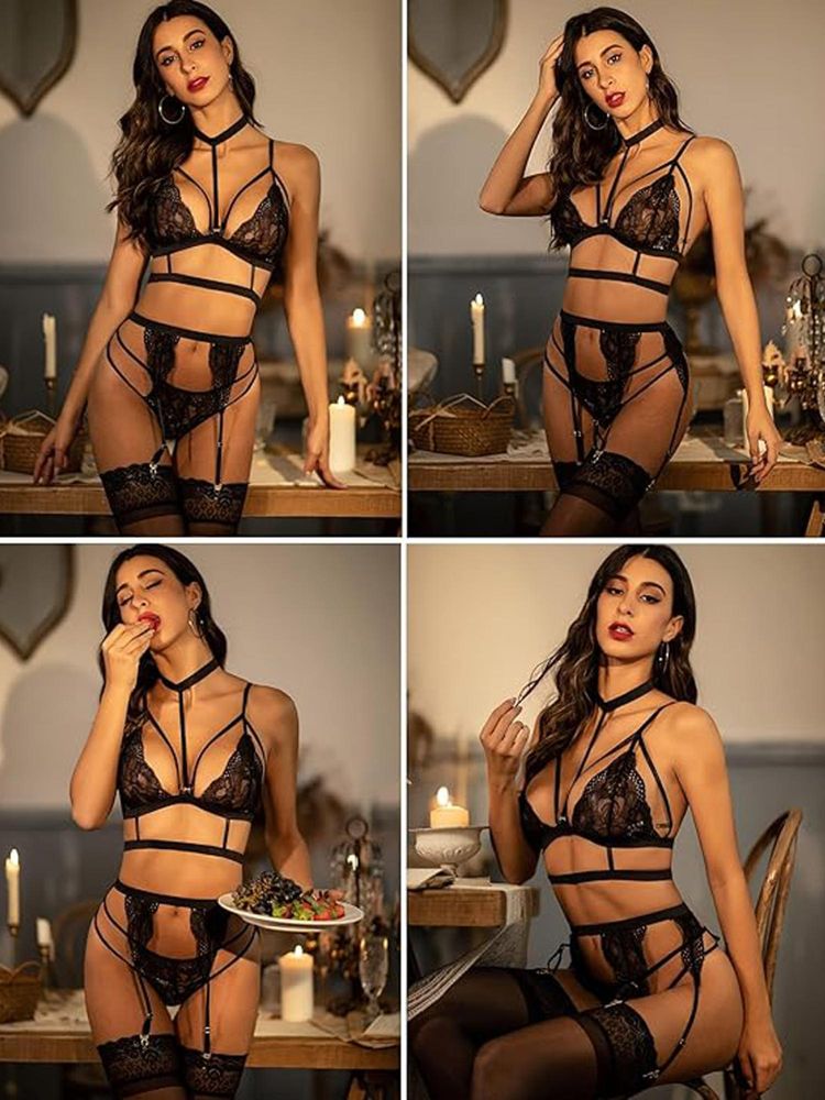 Midnight Lace Harness Lingerie Set