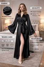 Midnight Luxe Black Satin Robe Dress