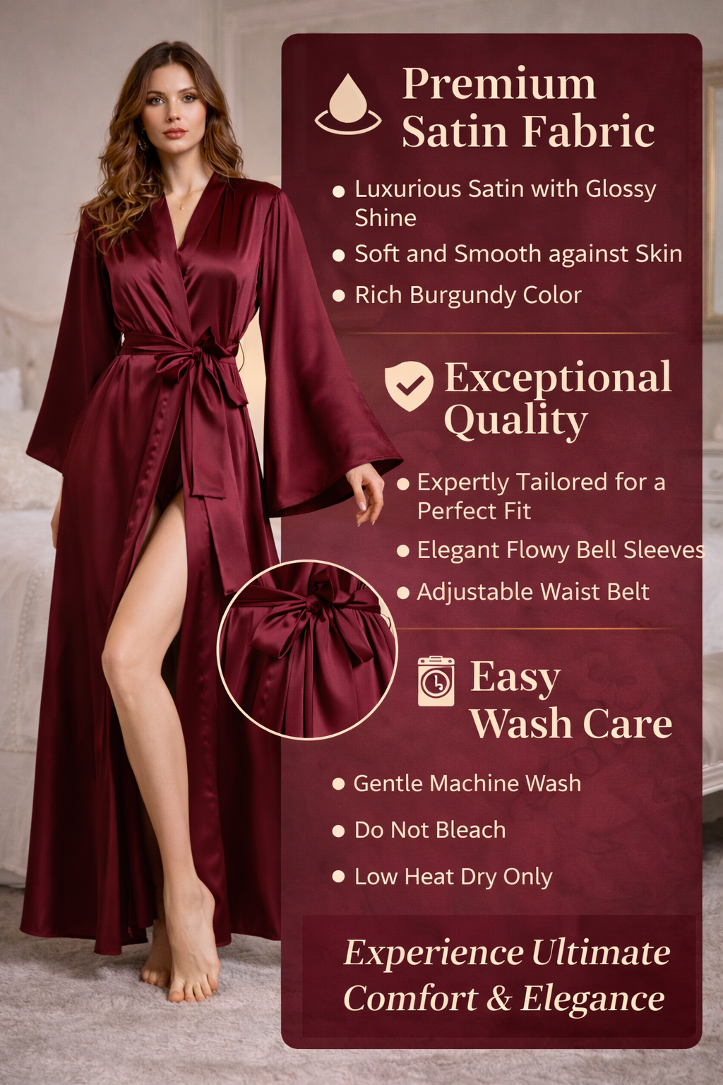 Midnight Wine Luxe Satin Wrap Robe