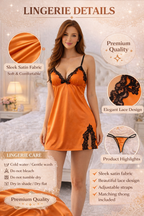 Orange Satin Lace Nightwear Dress for Women