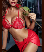 Red Lace Bikini Set with Matching Sarong Wrap | Premium Beachwear & Resort Outfit