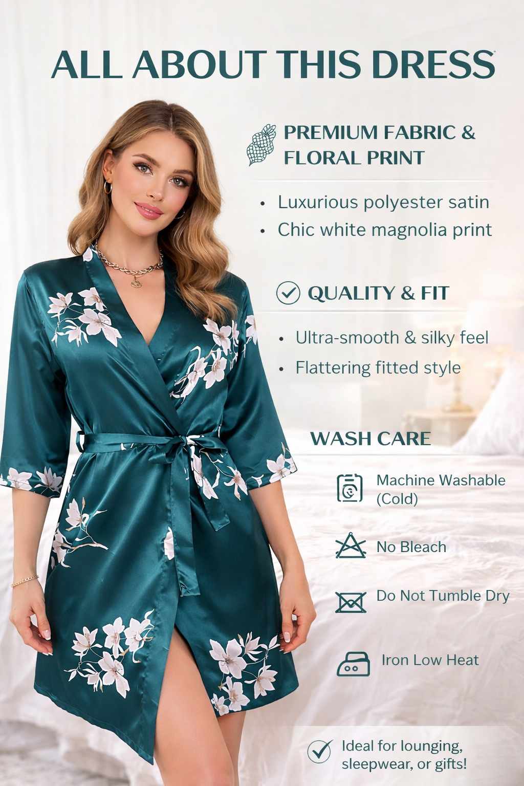 Silky Satin Floral Robe Dress
