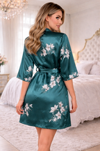 Silky Satin Floral Robe Dress