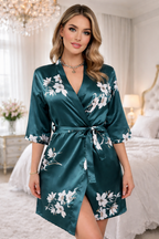 Silky Satin Floral Robe Dress