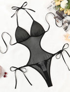 Sultry Halter Mesh Cut-Out Teddy Lingerie Bodysuit
