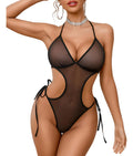Sultry Halter Mesh Cut-Out Teddy Lingerie Bodysuit