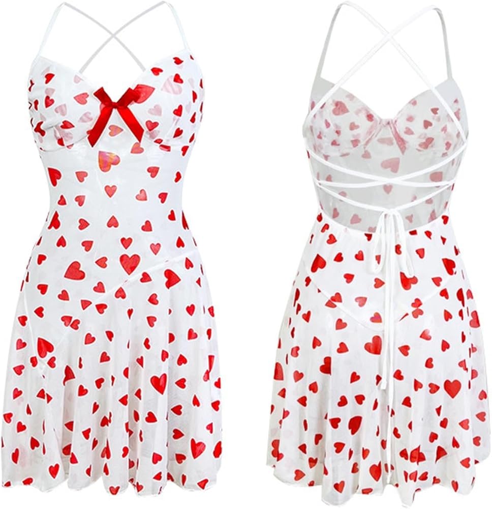 White Heart Print Flare Mini Dress