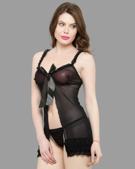 Black Honeymoon Babydoll lingerie Set For Women