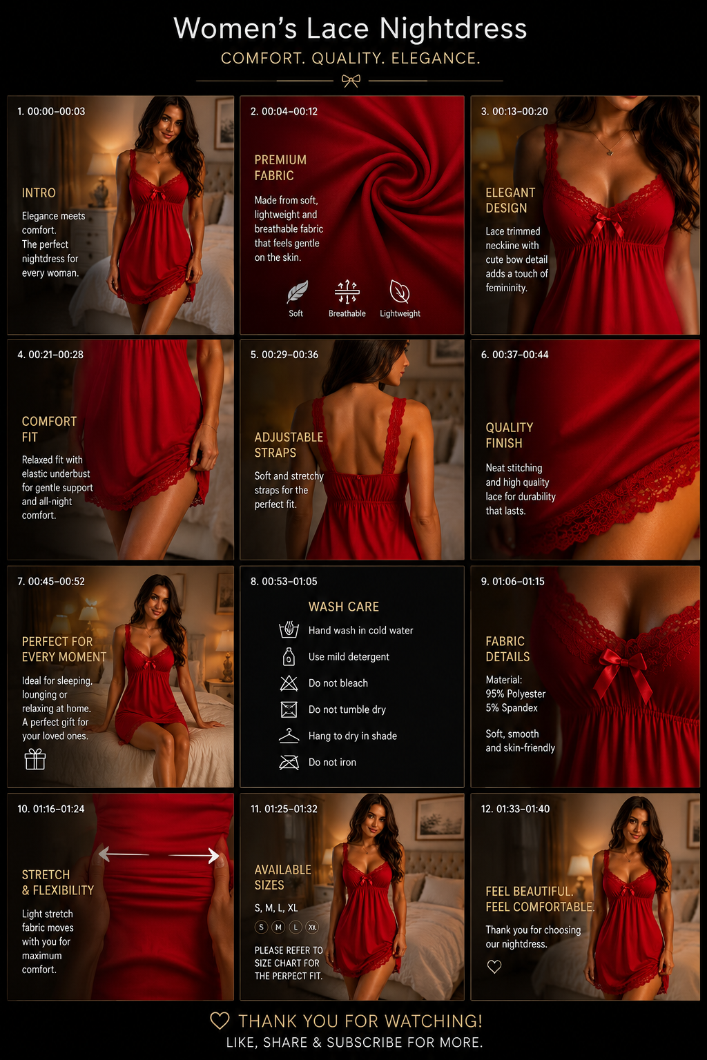 Midnight Charm Red Lace Night Dress