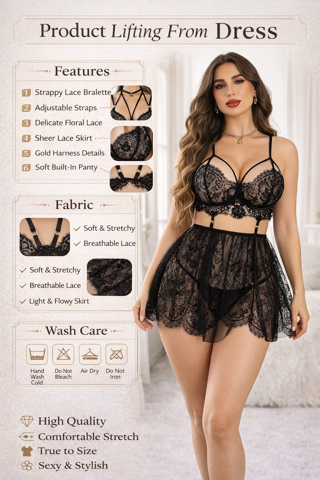 Black Curvy Babydoll Lingerie Set For Women